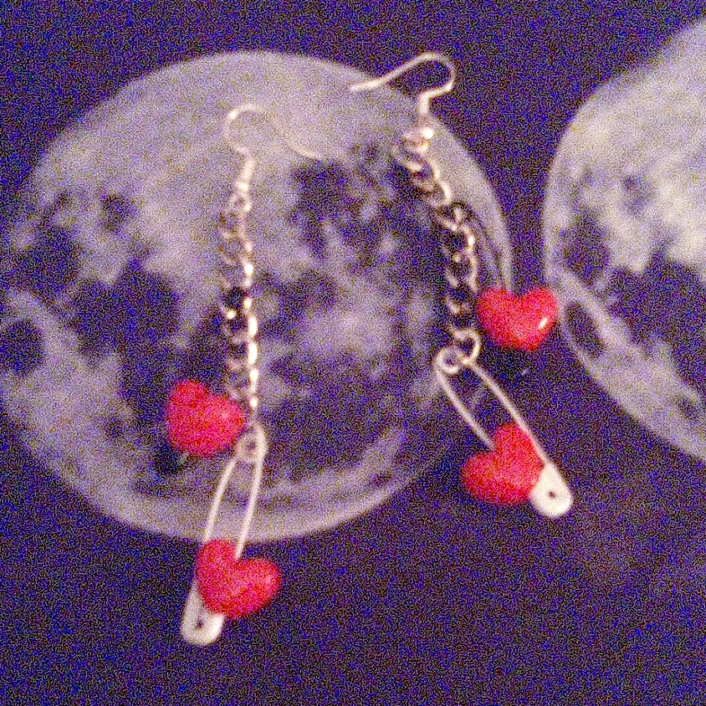 4/ $10 hearts & safety pins earrings Harley Quinn